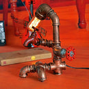 GobekUsa Pipe Man Industrial Metal Night Light - Rust Red Table Lamp with 1 Bulb for Bedroom