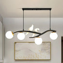 GobekUsa Postmodern Island Lamp Tree Branch Hanging Light with Glass Shades and Bird Deco – 4-Bulb Design