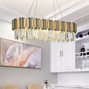 GobekUsa Postmodern K9 Crystal Linear Island Light with 10 Bulbs - Black and Gold Dining Room Hanging Lamp