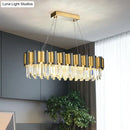 GobekUsa Postmodern K9 Crystal Linear Island Light with 10 Bulbs - Black and Gold Dining Room Hanging Lamp