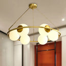GobekUsa Postmodern Metal Chandelier with Frosted Glass Shades - 6/8 Lights, Brass Finish