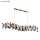 GobekUsa Postmodern Smoke Grey Glass Leaf Suspension Lamp – Gold Restaurant Island Light