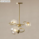 GobekUsa Postmodern Transparent Glass 3-Light Flush Mount Chandelier for Bedroom in Brass