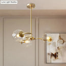 GobekUsa Postmodern Transparent Glass 3-Light Flush Mount Chandelier for Bedroom in Brass