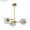 GobekUsa Postmodern Transparent Glass 3-Light Flush Mount Chandelier for Bedroom in Brass