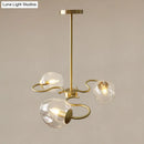 GobekUsa Postmodern Transparent Glass 3-Light Flush Mount Chandelier for Bedroom in Brass