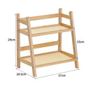 Boho light wood rattan 2-tier desktop organizer shelf bedroom storage by Decorbites
