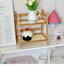 Boho light wood rattan 2-tier desktop organizer shelf bedroom storage by Decorbites