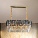 GobekUsa Rectangular Dining Room Pendant - 3-Tier Amber/Smoke Gray Crystal Block - Contemporary Island Lamp - 12-Light