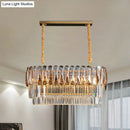 GobekUsa Rectangular Dining Room Pendant - 3-Tier Amber/Smoke Gray Crystal Block - Contemporary Island Lamp - 12-Light