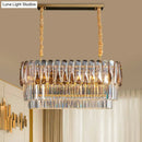 GobekUsa Rectangular Dining Room Pendant - 3-Tier Amber/Smoke Gray Crystal Block - Contemporary Island Lamp - 12-Light
