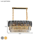 GobekUsa Rectangular Dining Room Pendant - 3-Tier Amber/Smoke Gray Crystal Block - Contemporary Island Lamp - 12-Light