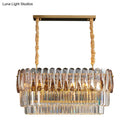 GobekUsa Rectangular Dining Room Pendant - 3-Tier Amber/Smoke Gray Crystal Block - Contemporary Island Lamp - 12-Light