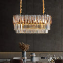 GobekUsa Rectangular Dining Room Pendant - 3-Tier Amber/Smoke Gray Crystal Block - Contemporary Island Lamp - 12-Light