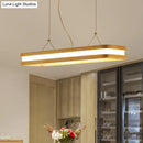 GobekUsa Rectangular Wood Island Pendant Light - Nordic LED Dining Room Fixture in Beige