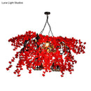 GobekUsa Red Metal Island Ceiling Light with Diamond Cage - 3-Head Industrial Suspension Lamp
