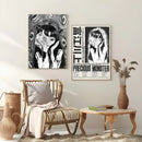 Retro cool girl b&w anime framed poster bedroom wall art by Decorbites