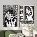 Retro cool girl b&w anime framed poster bedroom wall art by Decorbites