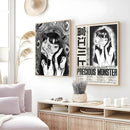 Retro cool girl b&w anime framed poster bedroom wall art by Decorbites