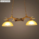 GobekUsa Retro Dome Pendant Light with Beige Glass and Decorative Deer Horn - Set of 2