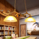 GobekUsa Retro Dome Pendant Light with Beige Glass and Decorative Deer Horn - Set of 2