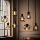 Retro iron art black cage pendant light dining room amber bulb by Decorbites
