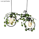 GobekUsa Retro Metal Bicycle Restaurant Ceiling Light with 2 Black Drop Lamp Heads and Plant Decor