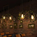 GobekUsa Retro Metal Bicycle Restaurant Ceiling Light with 2 Black Drop Lamp Heads and Plant Decor
