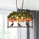 GobekUsa Retro Metal Birdcage Ceiling Light with Flower Decor - Brass Finish, 2/3/4 Heads - Perfect for Restaurants and Islands