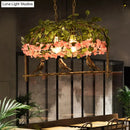 GobekUsa Retro Metal Birdcage Ceiling Light with Flower Decor - Brass Finish, 2/3/4 Heads - Perfect for Restaurants and Islands