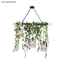 GobekUsa Retro Metal Island Light with 5 Pink/Green Flower/Plant Drops for Restaurants