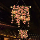 GobekUsa Retro Metal Island Light with 5 Pink/Green Flower/Plant Drops for Restaurants