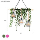 GobekUsa Retro Metal Island Light with 5 Pink/Green Flower/Plant Drops for Restaurants