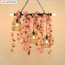 GobekUsa Retro Metal Island Light with 5 Pink/Green Flower/Plant Drops for Restaurants