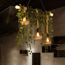 GobekUsa Retro Metal Island Light with 5 Pink/Green Flower/Plant Drops for Restaurants