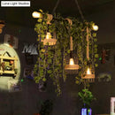 GobekUsa Retro Metal Island Light with 5 Pink/Green Flower/Plant Drops for Restaurants