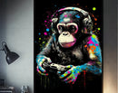 Retro splatter painted funny monkey player wall art gaming room by Decorbites