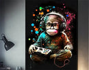 Retro splatter painted funny monkey player wall art gaming room by Decorbites
