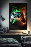 Retro splatter painted funny monkey player wall art gaming room by Decorbites