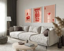 Modern light gray upholstered sofa living room wall art posters by Decorbites