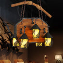 GobekUsa Retro Ship-Shaped Island Lamp - Black Metallic Hanging Light Fixture for Restaurants - 6 Lights - White Fabric/Clear Glass Shade