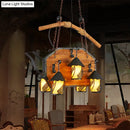 GobekUsa Retro Ship-Shaped Island Lamp - Black Metallic Hanging Light Fixture for Restaurants - 6 Lights - White Fabric/Clear Glass Shade