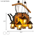 GobekUsa Retro Ship-Shaped Island Lamp - Black Metallic Hanging Light Fixture for Restaurants - 6 Lights - White Fabric/Clear Glass Shade