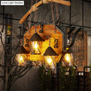 GobekUsa Retro Ship-Shaped Island Lamp - Black Metallic Hanging Light Fixture for Restaurants - 6 Lights - White Fabric/Clear Glass Shade