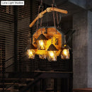 GobekUsa Retro Ship-Shaped Island Lamp - Black Metallic Hanging Light Fixture for Restaurants - 6 Lights - White Fabric/Clear Glass Shade