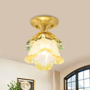 GobekUsa Retro Style Gold Ruffle Glass Ceiling Lamp - 1-Head, Semi Flush Mount for Hallway