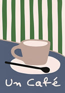 Retro blue and pink espresso wall art kitchen framed poster by Decorbites