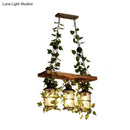 GobekUsa Retro Wooden Lantern 2/3 Head Island Ceiling Light with LED Drop Lamp, Pink/Green, Plant/Flower Decor