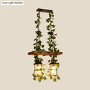 GobekUsa Retro Wooden Lantern 2/3 Head Island Ceiling Light with LED Drop Lamp, Pink/Green, Plant/Flower Decor