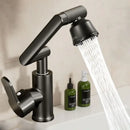 Modern matte black rotating dual-mode faucet kitchen mechanical arm by Decorbites